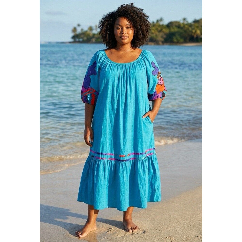 Appel womens oversized summer maxi dress applique balloon sleeves USA 2X